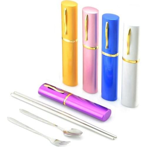 Dinner Spoon Fork Chopsticks Portable 3-Piece Set Tableware Stainless Steel Folding Chopsticks Travel Cutlery Set Christmas Gift