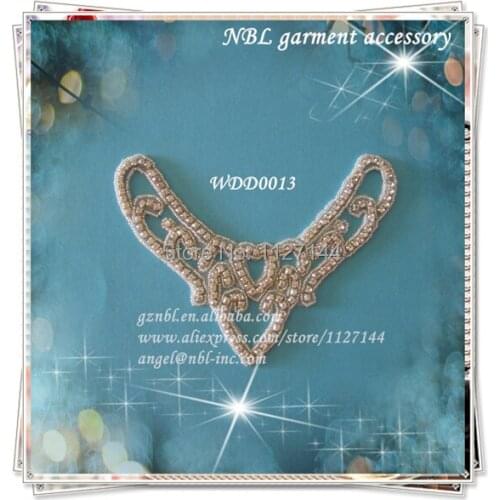 Rhinestone neckline collar applique trim for dress iron on or sew on WDD0013