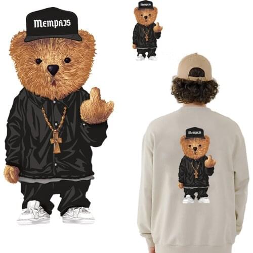 Rock bear Cool doll patches for kids children clothing iron-on transfer thermal stickers for T-shirt hoodie diy accessory patch