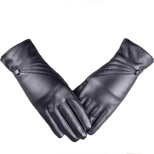 Winter Women PU Leather Plus Plush Thick Touch Screen Warm Mittens Full Fingers Windproof Waterproof Sports Cycling Gloves B56