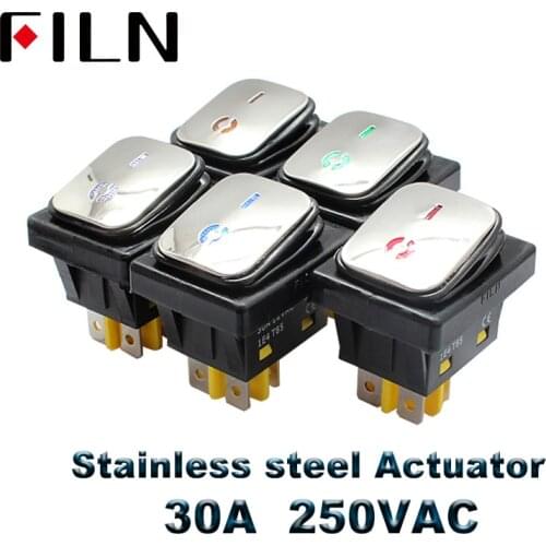 On off 30A 250v heavy duty 4 pin t85 IP67 sealed waterproof rocker switch with led 12V 24V 110V 220V 380V Stainless Steel