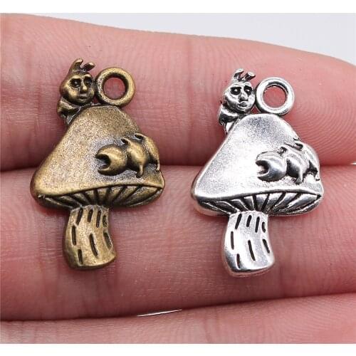 WYSIWYG 4pcs Charms Mushroom 25x16mm Antique Making Pendant Fit Vintage Tibetan Bronze Silver Color DIY Handmade Jewelry