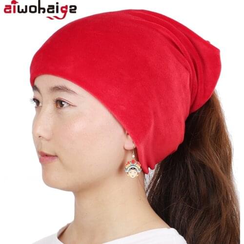 2019 New High Quality Ladies Ponytail Beanies Hat Autumn Winter Women Velvet Fabric Casual Hat Ring Scarf Dual Purpose Soft Cap