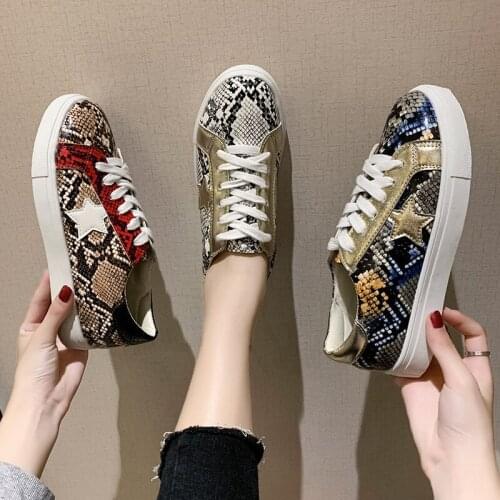 2020 Women Snake Printing Lace Up Sneakers Female PU Leather Vulcanized Shoes Fashion 2019 Platform Woman Shoes Walking Footwear