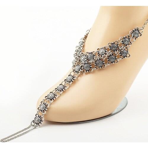 Anklets Antique Silver Color Hollow Flower Coin Ankle Bracelets For Women Beach Barefoot Sandals Bohemian Foot Chain Leg Jewelry