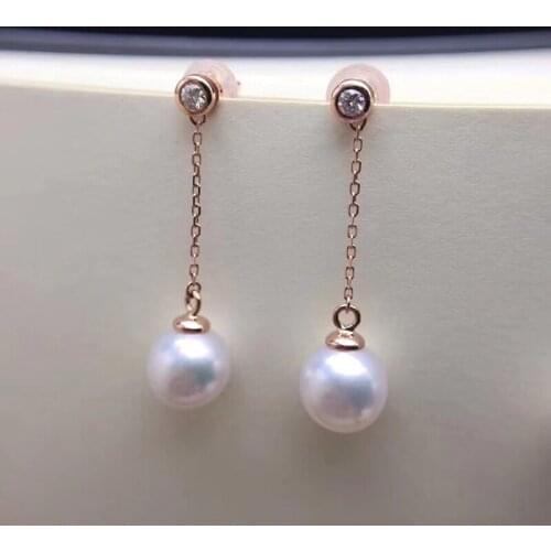 Sinya Au750 gold diamond long earring with southsea pearls 18k long chain tassel drop earring fashion deisgn jewelry for women