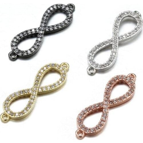 0.8*2.9cm infinity micro pave cz zircon cubic zirconia beads metal copper Crystal bracelet making silver gold plated dg34