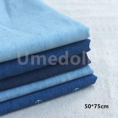 1PCS 50*75cm Full Cotton Washed Denim Cloth Material Fabric for Sewing Barbies Blyth Doll Clothes Dress Handmade DIY Accessory