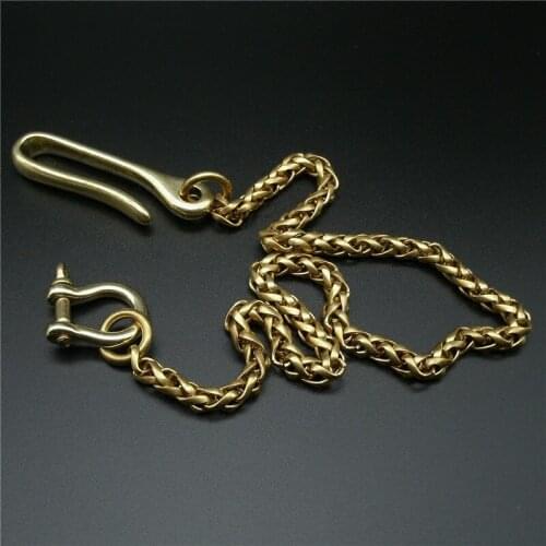 1pcs Copper Key Chain Long Chain Mens Waist Keychain Retro Brass Ring Pants Chain Cosplay Prop Decor Men Boy Gift