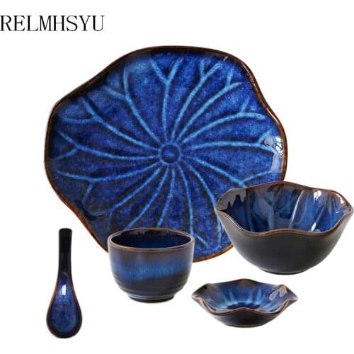 1PC RELMHSYU Japanese Style Ceramic Kiln irregular One Person Soup Spoon Rice Bowl Food Dinner Plates Restaurant Hotel
