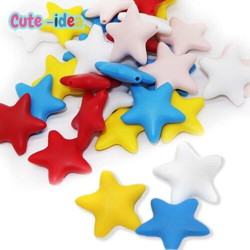 Cute-Idea 10PCS Mini Star Beads Teething Gift Chewing Toddler Toys Rodent Pacifier Chain Toy Fodd Grade Accessories DIY Teether