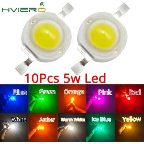 10Pcs LED Bulb 5W High Power Chip Light Bead Emitter Warm White White Yellow Green Pink Red 45MIL 2.2~7V 180-550LM 380NM~6500K