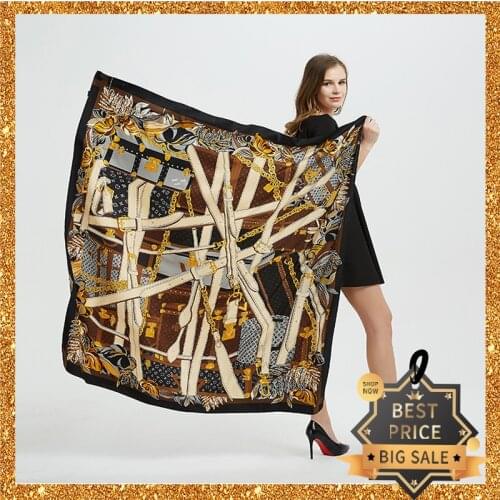 2020 New Print Women Big Scarf 130cm Square Pashmina Twill Silk Feeling Ladies Kerchief Luxury Scarves Hijab Fashion Shawl Wrap