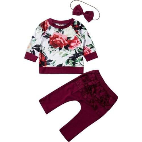 PUDCOCO Newborn Baby Girl Flower Tops Shirt Ruffle Pants Leggings 3PCS Outfits Clothes Support wholesale