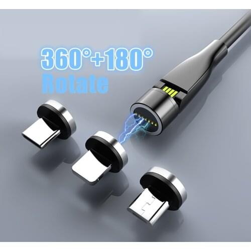 540 Rotate Magnetic Cable Micro USB Type C Cable For iPhone Xiaomi Redmi Android Fast Charging Magnet Charger Phone Wire Cord