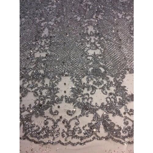 Sparkle mesh tulle glued glitter lace fabric with beads SYJ-101926 for wedding/evening dress 5yards