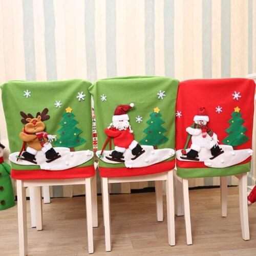 Christmas Chair Back Cover Skiing Santa Claus Snowman Dinner Table Chair Cover Christmas Decoration for Home 2022 New Year Decor