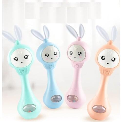 Cute Rabbit Baby Rattle Toy Silicone Musical Teether BPA Free Safe Toddler Music Rhythm Stick Can Bite And Listen