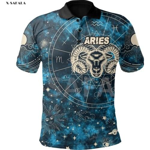 Aries Viking Moon Sun Hawaiian Pattern 3D Full Printed Men Women Thin Polo Shirt Collar Short Sleeve Street Wear Casual Tee