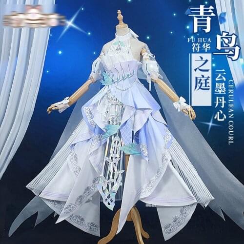 The Game Honkai Impact 3 Cos FuHua Form Blue Bird Garden Cloud ink loyalty Gorgeous white dress Women Costume