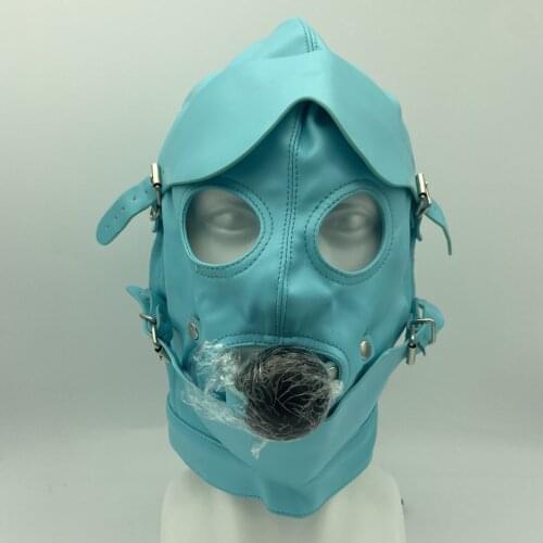 Slave Role Play Bondage Openable Eye Leather Hood Mask with Ball Gag Sex Toys for Men Women Fetish Bdsm Adults Games Products