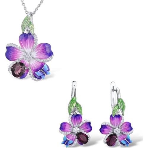 Creative Flower Crystal Pendant Necklaces Earrings Set for Women 925 sterling silver Zircon Stone Wedding Bridal Jewelry Sets