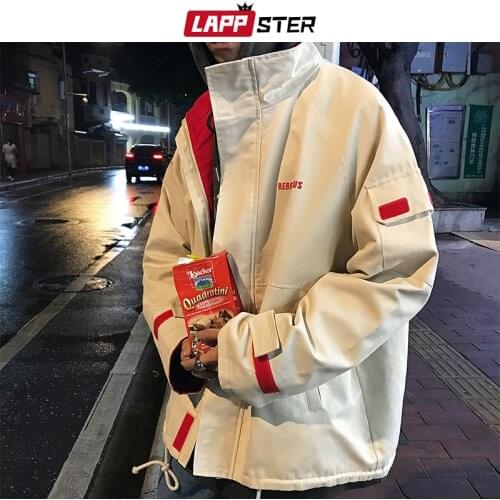 LAPPSTER Autumn Men Embrodiery Streetwear Bomber Jackets 2021 Mens Hip Hop Korean Windbreaker Jackets Male Thick Oversize Coats