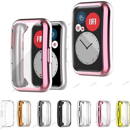 TPU Soft Full Screen Glass Protector Case Shell Edge Frame For Huawei Watch Fit Strap Band Protective Bumper Cover Accessories