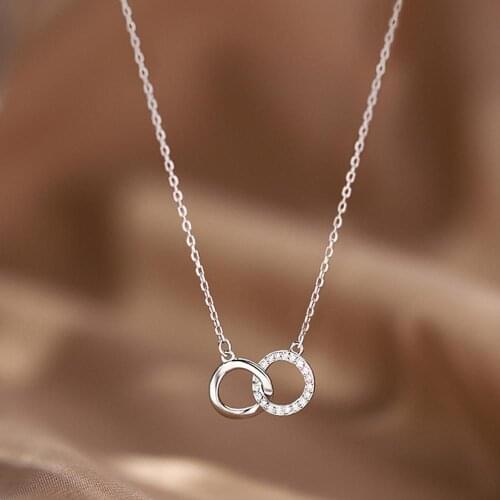 New Exquisite Geometric Double Circle Clavicle Chain Necklace Rhinestone Circle Interlock Pendant Necklace Women Jewelry Gift