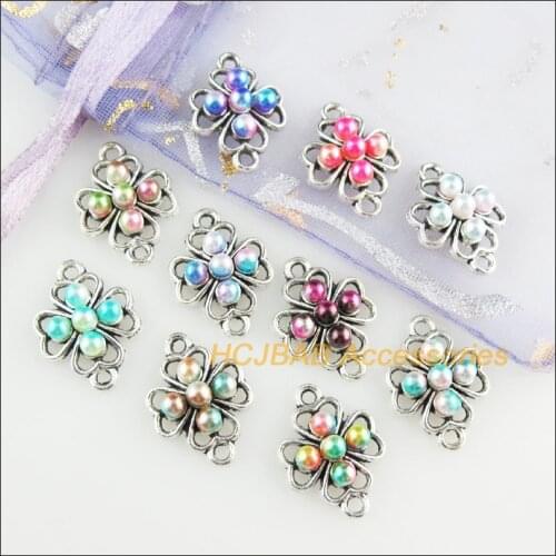 20 New Clover Charms Mixed Acrylic Flower Connectors Tibetan Silver Tone 12.5x17.5mm
