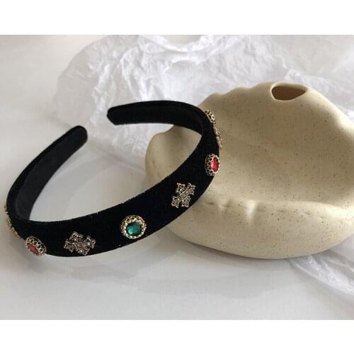 Vintage Red Green Rhinestone Hairband Court Baroque Queen Headwear 2020 Velvet Fashion Street Hair Accessories Headband Europe