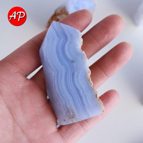 1PC Natural Raw Blue Stripe Quartz Blue Chalcedony Agate Slice Healthy Stone Crystal Decoration Bedroom Ornaments