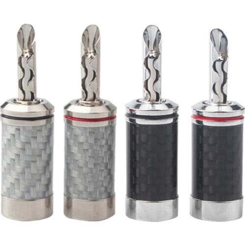 4pc Sawtooth Rhodium Banana Plug Speaker Terminal Carbon Fiber Pure Copper Audio Adapter Speakers Hifi Banana Connector Amplifie