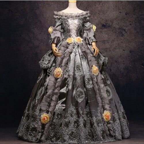 Silver grey/golden luxury Medieval Renaissance Gown queen Dress Victorian The Venice carnival gown/Colonial Belle Ball