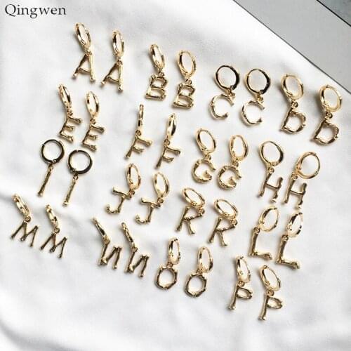 Qingwen Fashion Jewelry 26 Letters Small Gold Color Earrings Jewelry Bamboo Letters Earrings Ear Buckle for Women CA4539/w