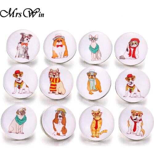 New Glass Snap buttons 18mm Snap Jewelry Cartoon Animal Pet Dog Snap Button fit Button Bracelet Bangles Charms Jewelry