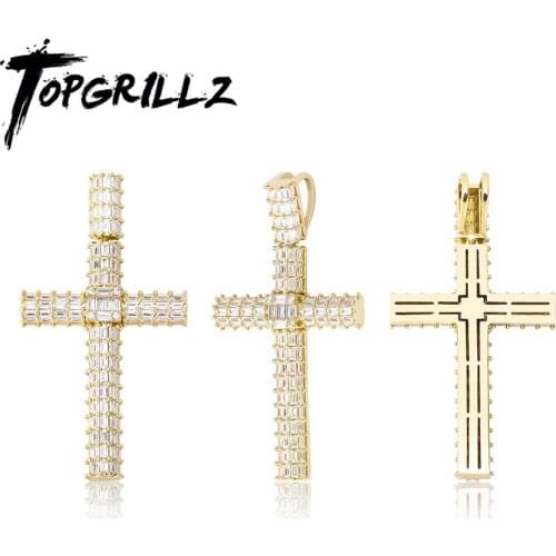 TOPGRILLZ New Hip Hop Cross Pendant Necklace Iced Out Micro Pave Cubic Zirconia Pendant Mens Fashion Charm Jewelry Gift