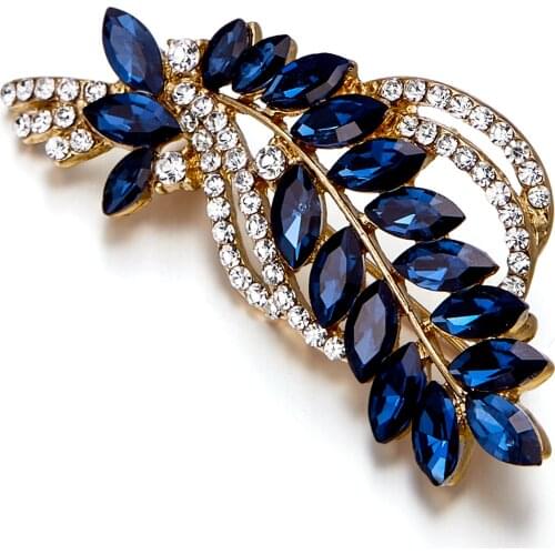 Bouquet Brooch Women Pin Leaf Broche Femme Crystal Pendant Charm Party Jewelry Gift Blue Gold