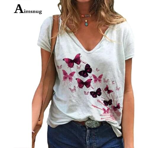 Plus Size 3xl Women Fashion Butterflies Print T-shirt Ladies V-neck Top Clothing 2021 New Summer Tees Shirt Pullovers Femme