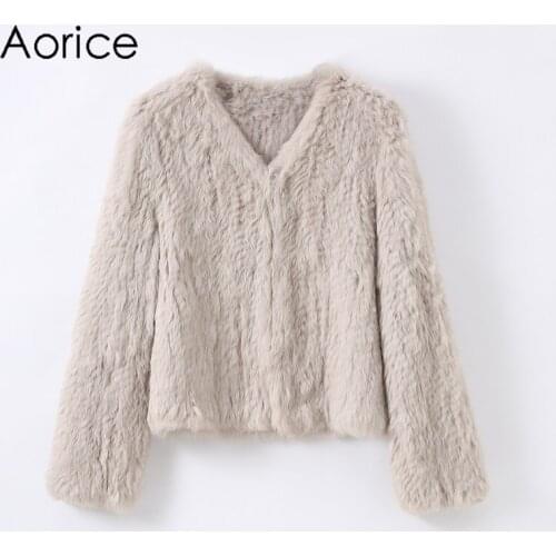Aorice Women Real Rabbit Fur Coat Jacket New Female Knitted Casual Coats Jackets Parka CT125