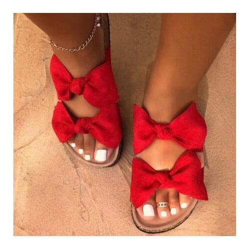 Womens summer silk bow flat shoes home casual slippers