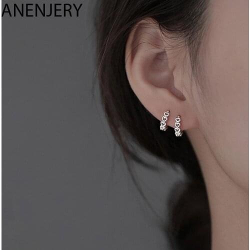 ANENJERY 925 Sterling Silver Hollow Heart Hoop Earrings For Women Mini Simple Ear Buckle Korean All-Match Jewelry