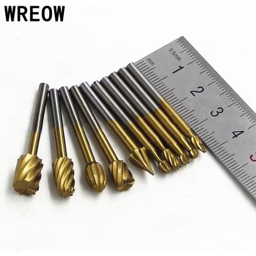 10pcs/Set HSS Titanium Routing Rotary Milling Cutter Tool Rotary File Cutter Woodworking Bur Bit Engraving Bits Tool Dropship