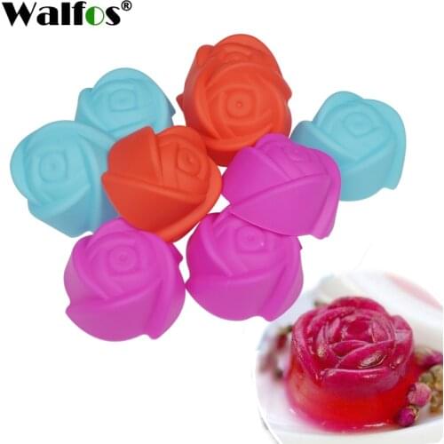 WALFOS 10 Pieces Rose Flower Silicone Small Loaf Pan Silicone Muffin Baking Cups Cupcake Mold Pudding jelly mold