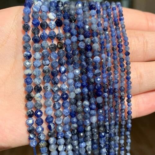 2/3/4mm Natural Faceted Lapis Lazuli Stone Bracelet Necklace Spacers Beads For Jewelry Making Findings Accessories Supplies