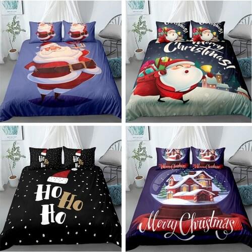 2/3pcs Christmas Duvet Cover with Pillowcase Bed Quilt Covers Santa Claus Pattern Home Textile New Year Sleeping Bedding Set