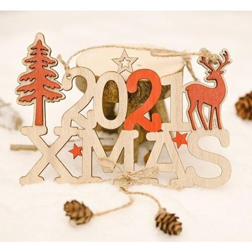2021 New Year Ornament Wooden 1PCS diy 3D Hanging Pendants Star Xmas Tree Christmas Decorations For Home Party deco Navidad 2020