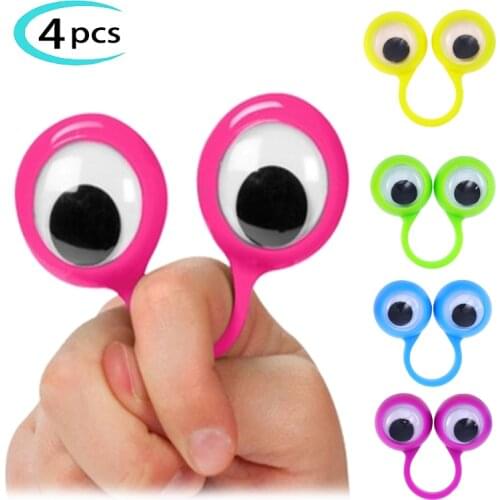 4pcs Cartoon Finger Puppet Ring Eyes Children Funny Plastic Scene Game Props Wiggle Eyes Ring Puppet Jokes Gift Kids Party Toy