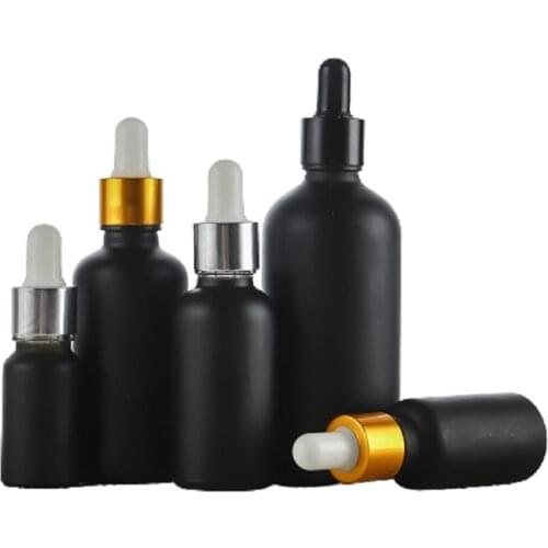 5 10 15 20 30 50 100 ML Empty Cosmetics Serum Packaging Essential Oil Dropper Frost Matte Black Glass Bottles Vials 15pcs