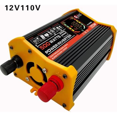 500W Black Dual USB Portable Car Power Inverter Charger Converter Adapter DC 12V to AC 110V/220V Modified Sine Wave